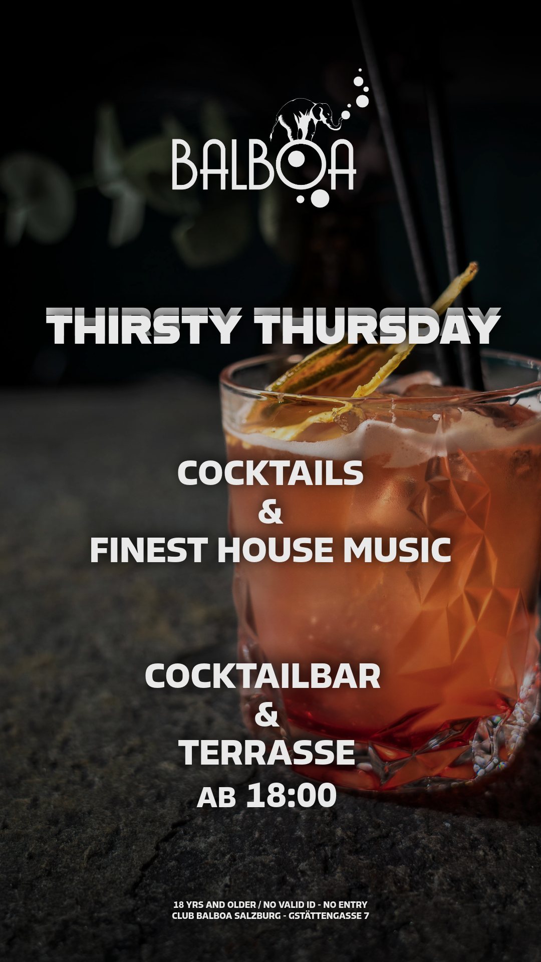 Thirsty Thursday – Flyer, Club Balboa Salzburg